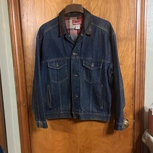 Vintage Marlboro country store, blue denim, jean jacket with a leather collar